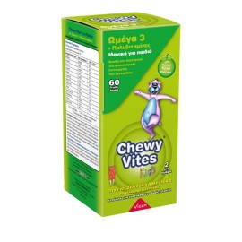 Vican Chewy Vites Kids Jelly Bears - Omega 3 + Multivitamin , Ζελεδάκια Αρκουδάκια, Πολυβιταμινούχο που συμβάλλει στη διατήρηση της φυσιολογικής ανάπτυξης και λειτουργίας του εγκέφαλου 60 Μασώμενα Ζελεδάκια
