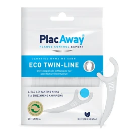 Plac Away Eco Twin-Line, Διπλό Λευκαντικό Οδοντικό Νήμα με Λαβή 30τμχ