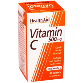 Health Aid Vitamin C 500mg  with Rosehip & Acerola, Mασώμενη Bιταμίνη C για το ανοσοποιητικό 60tabs