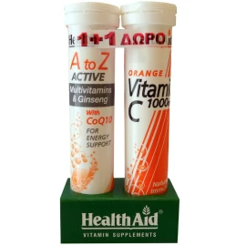 Health Aid 1+1 ΔΩΡΟ Α to Ζ Αctive With Q10 + Vitamin C 1000mg,  2x20 αναβράζοντα δισκία