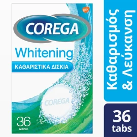 Corega Whitening, Καθαριστικά Αναβράζοντα Δισκία Οδοντοστοιχιών 36 Τμχ