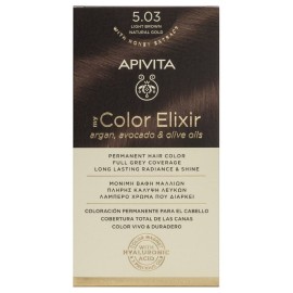 Apivita My Color Elixir 5.03 Light Brown Natural Gold, Bαφή Μαλλιών- 5.03 -  Καστανό Ανοιχτό Φυσικό Μελί (Βαφή 50ml & Γαλάκτωμα Ενεργοποίησης 75ml & Κρέμα Μαλλιών 2x15ml)