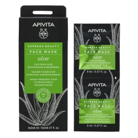 Apivita Express Beauty Face Mask Aloe, Μάσκα Προσώπου για Ενυδάτωση & Αναζωογόνηση με Αλόη 2x8ml