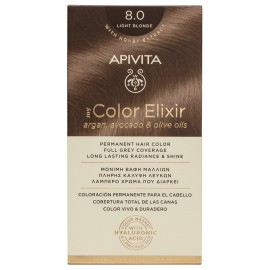 Apivita My Color Elixir 8.0 Light Blonde, Bαφή Μαλλιών- 8.0 - Ξανθό Ανοιχτό (Βαφή 50ml & Γαλάκτωμα Ενεργοποίησης 75ml & Κρέμα Μαλλιών 2x15ml)