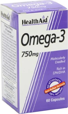 Health Aid Omega-3 750mg, Ιχθυέλαιο Ω3 συμβάλει στη φυσιολογική λειτουργία της καρδιάς, 60caps