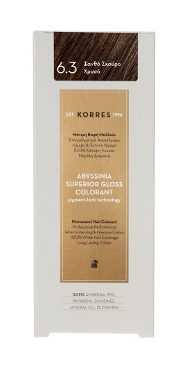 Korres Abyssinia Superior Gloss Colorant 6.3 Golden Dark Blonde , Μόνιμη Βαφή Μαλλιών No. 6.3 Ξανθό Σκούρο Χρυσό, 50ml