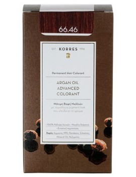Korres Argan Oil Advanced Colorant Νο 66.46 Intense Burgundy Red, Bαφή Μαλλιών -66.46- Έντονο Κόκκινο Βουργουνδίας (Κρέμα βαφή 50ml + Γαλάκτωμα ενεργοποίησης 75ml + Κρέμα μαλλιών 20ml) 