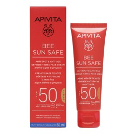 Apivita Bee Sun Safe Anti-Spot & Anti Age Defense Face Cream SPF50 Tinted, Kρέμα Προσώπου κατά των πανάδων & ρυτίδων 50ml