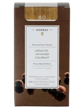 Korres Argan Oil Advanced Colorant Νο 8.0 Light Blonde, Bαφή Μαλλιών - 8.0 - Ξανθό Ανοικτό (Κρέμα βαφή 50ml + Γαλάκτωμα ενεργοποίησης 75ml + Κρέμα μαλλιών 20ml)