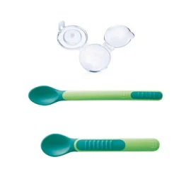 Mam Heat Sensitive Spoons & Cover, Κουτάλια με καπάκι σε πράσινο χρώμα από 6 Μηνών και Άνω 2 τεμάχια