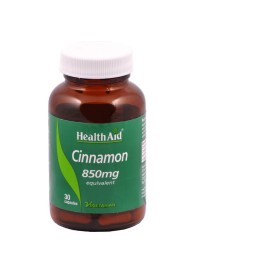 Health Aid Cinnamon 850mg, Συμπλήρωμα Διατροφής για Φυσική Βοήθεια Για Τον Διαβήτη Vegan 30 Κάψουλες