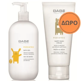 Babe Promo Pack Baby Mild Bath & Gift Nappy Cream, Παιδικό & Βρεφικό Αφρόλουτρο για Ήπιο Καθαρισμό της Επιδερμίδας 500ml & Δώρο Βρεφική Κρέμα για Σύγκαμα 100ml