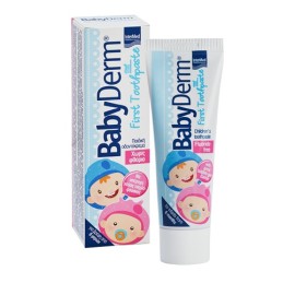Intermed Babyderm First Toothpaste Fluoride Free, Βρεφική Οδοντόκρεμα από 6μηνών με γεύση Τσιχλόφουσκα, 50ml