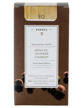Korres Argan Oil Advanced Colorant Νο 9.0 Very Light Blonde, Bαφή Μαλλιών - 9.0 - Ξανθό Πολύ Ανοιχτό (Κρέμα βαφή 50ml + Γαλάκτωμα ενεργοποίησης 75ml + Κρέμα μαλλιών 20ml)