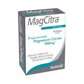 Health Aid MagCitra 1900mg, Μαγνήσιο Κιτρικό, Υψηλή ποιότητα & ταχεία απορρόφηση για το Νευρικό και μυϊκό σύστημα 60tabs