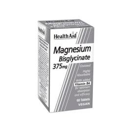 Health Aid Magnesium Bisglycinate 375mg, Μαγνήσιο δισγλυγινικό & Βιταμίνη Β6, για την Υγεία των Μυών & του Νευρικού συστήματος 60Vegan Tabs