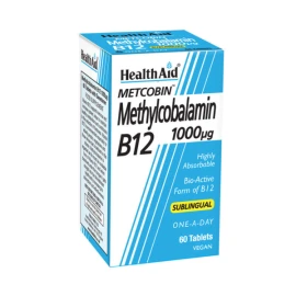 Health Aid Metcobin Methylcobalamin B12 1000mg, Συμπλήρωμα διατροφής με Μεθυλκοβαλαμίνη η πιο ενεργή μορφή της βιταμίνης Β12, 60tabs