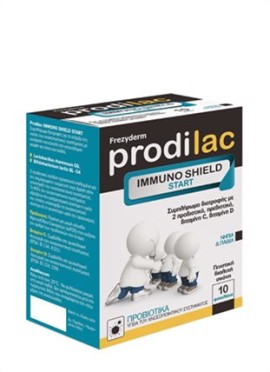 Frezyderm Prodilac Immuno Shield Start , Συμπλήρωμα με 2 προβιοτικά, πρεβιοτικό, Βιταμίνη C, Βιταμίνη D για Νήπια & Παιδιά, 10φακελάκια