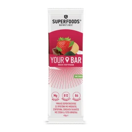 Superfoods Your Bar, Μπάρα Υπερτροφών Υψηλής Περιεκτικότητας σε Πρωτεΐνη με Μπισκότο, Σοκολάτα Γάλακτος με Στέβια & Γεύση Φράουλα , 45gr