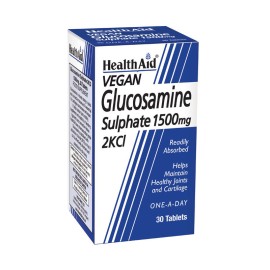 Health Aid Vegan Glucosamine Sulphate 1500mg 2KCl, Για τη διατήρηση της υγείας και της ελαστικότητας των αρθρώσεων & των συνδετικών ιστών με Θειική Γλυκοζαμίνη, 30Veg tabs
